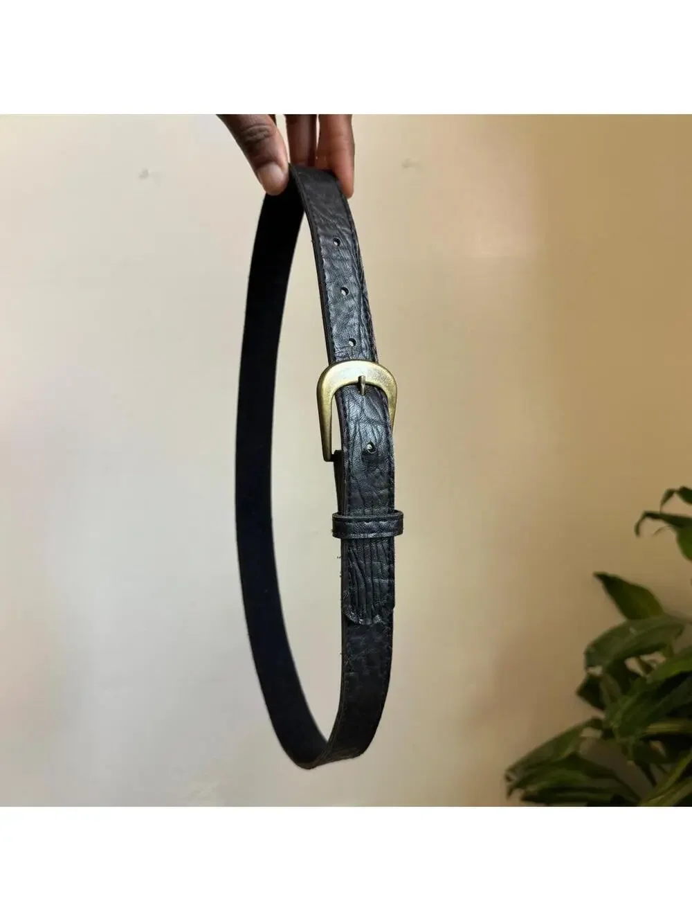 Vintage 90s faux Leather Belt with bronze Buckle size 10